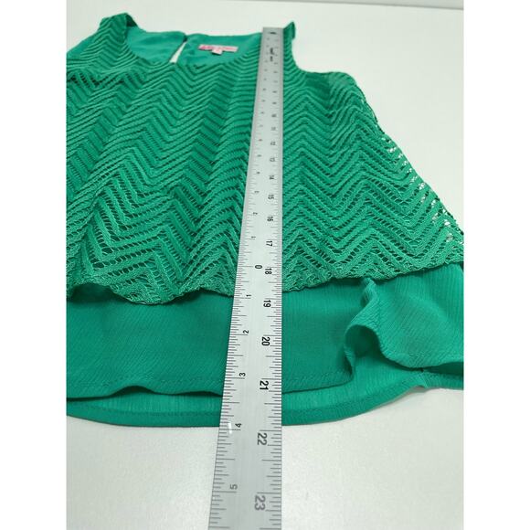 Candie's Emerald Green Tank Top Blouse Tiered Overlay Crochet Geometric Y2K S - Picture 6 of 7
